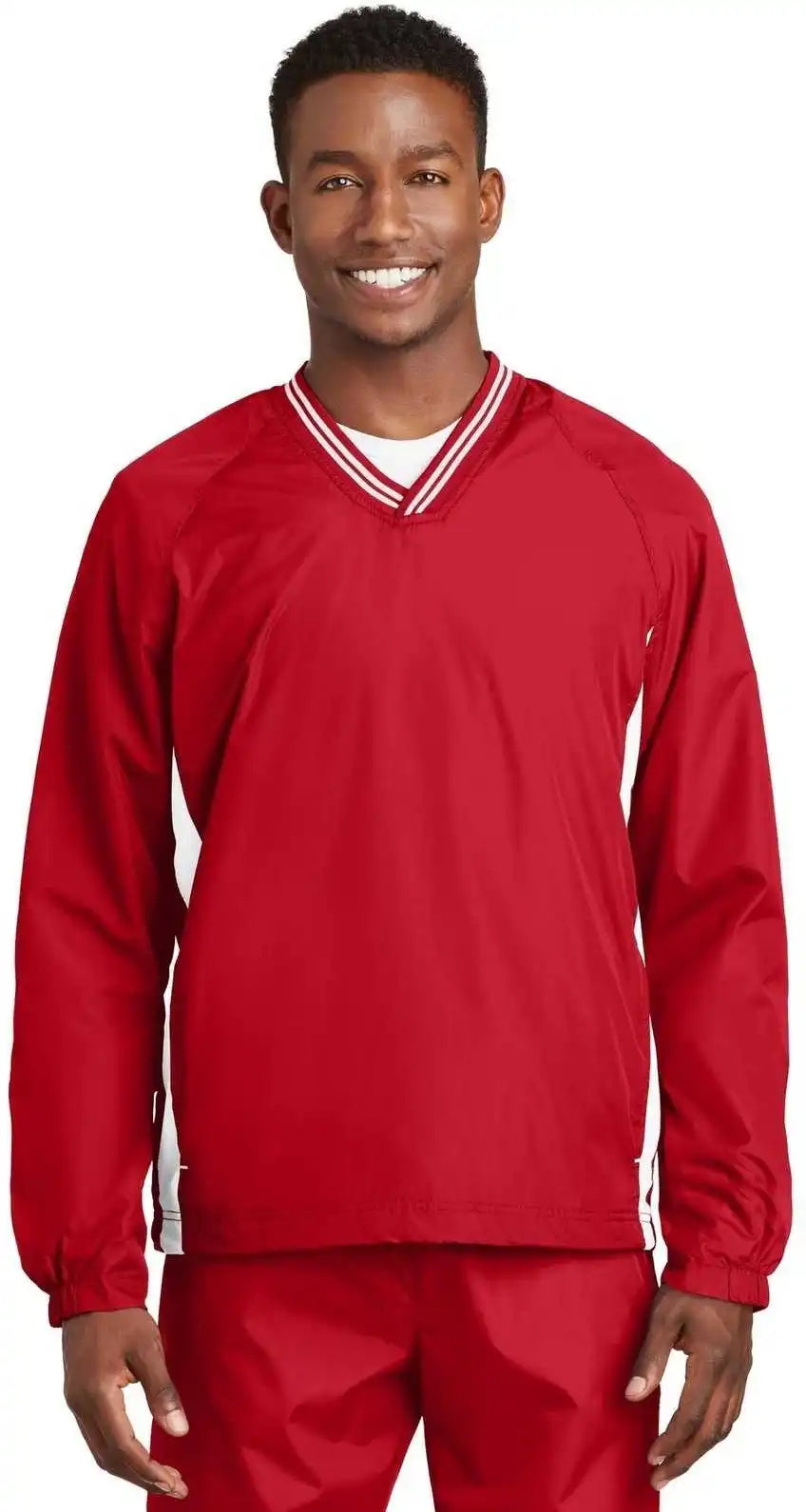 Sport-tek Jst62 Tipped V-neck Raglan Wind Shirt - True Red White