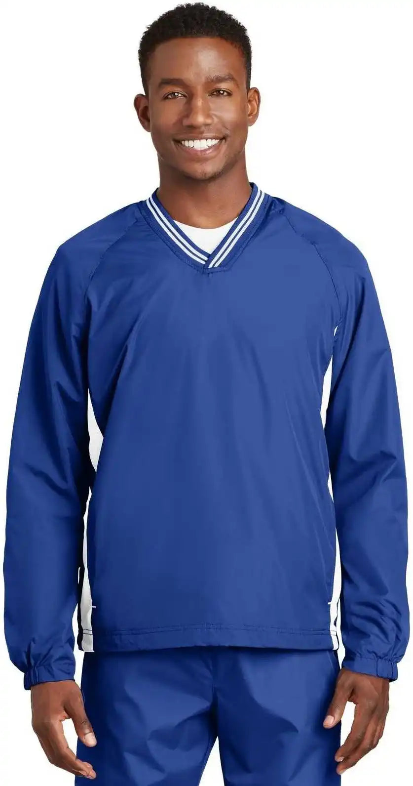 Sport-tek Jst62 Tipped V-neck Raglan Wind Shirt - True Royal White