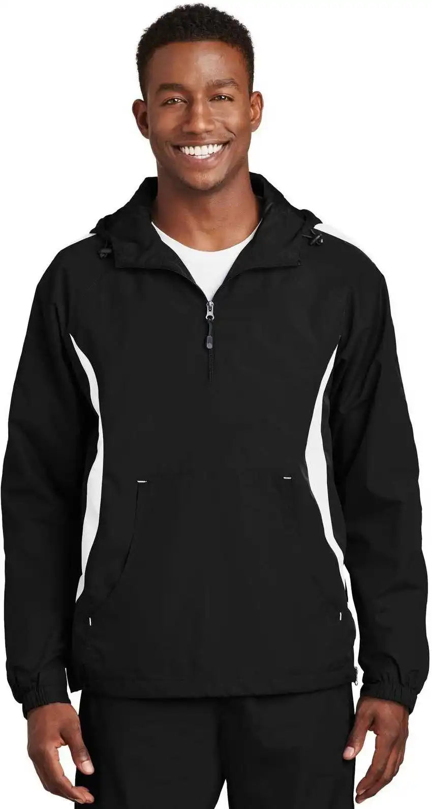 Sport-tek Jst63 Colorblock Raglan Anorak - Black White
