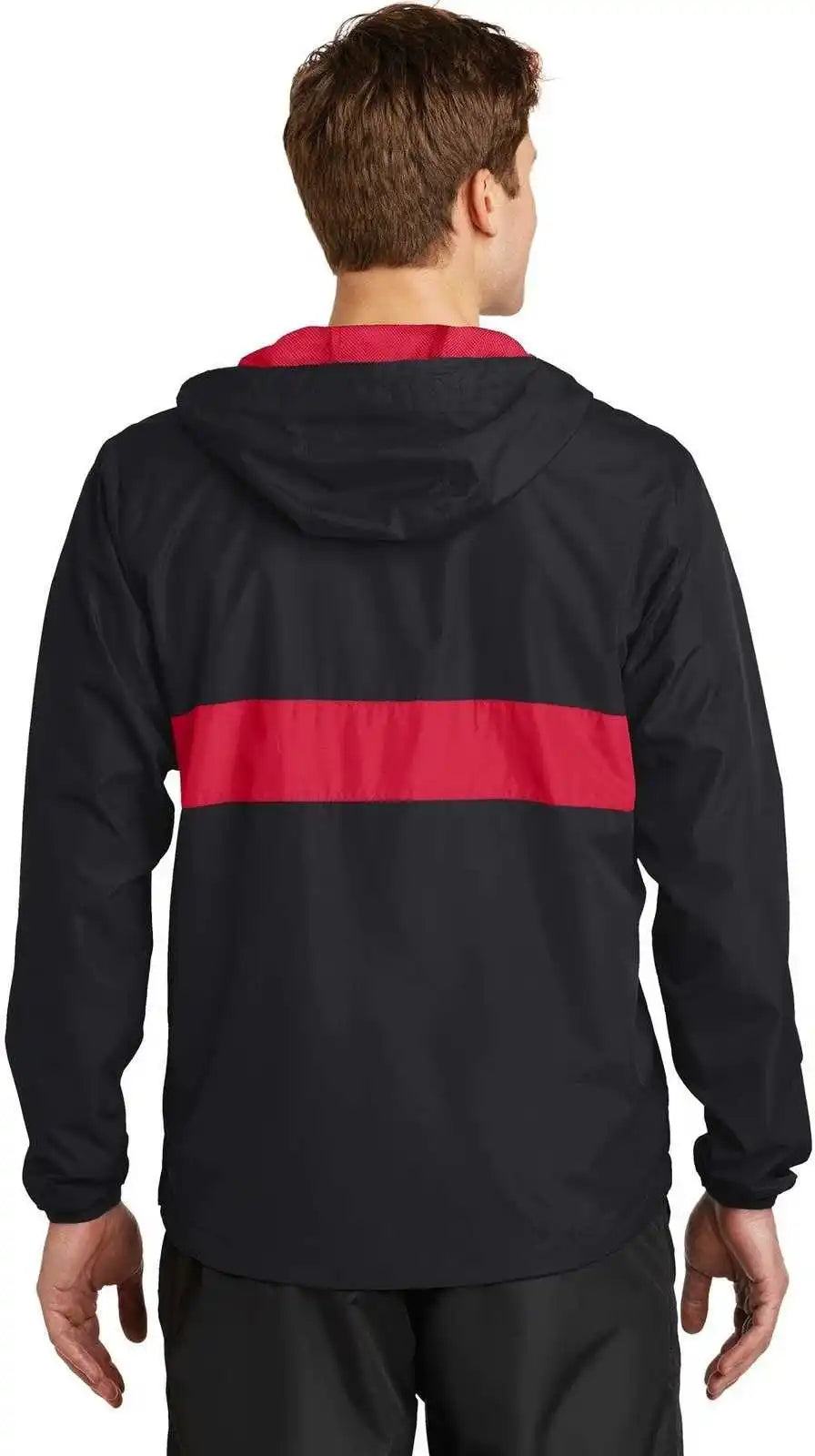 Sport-tek Jst65 Zipped Pocket Anorak - Black True Red