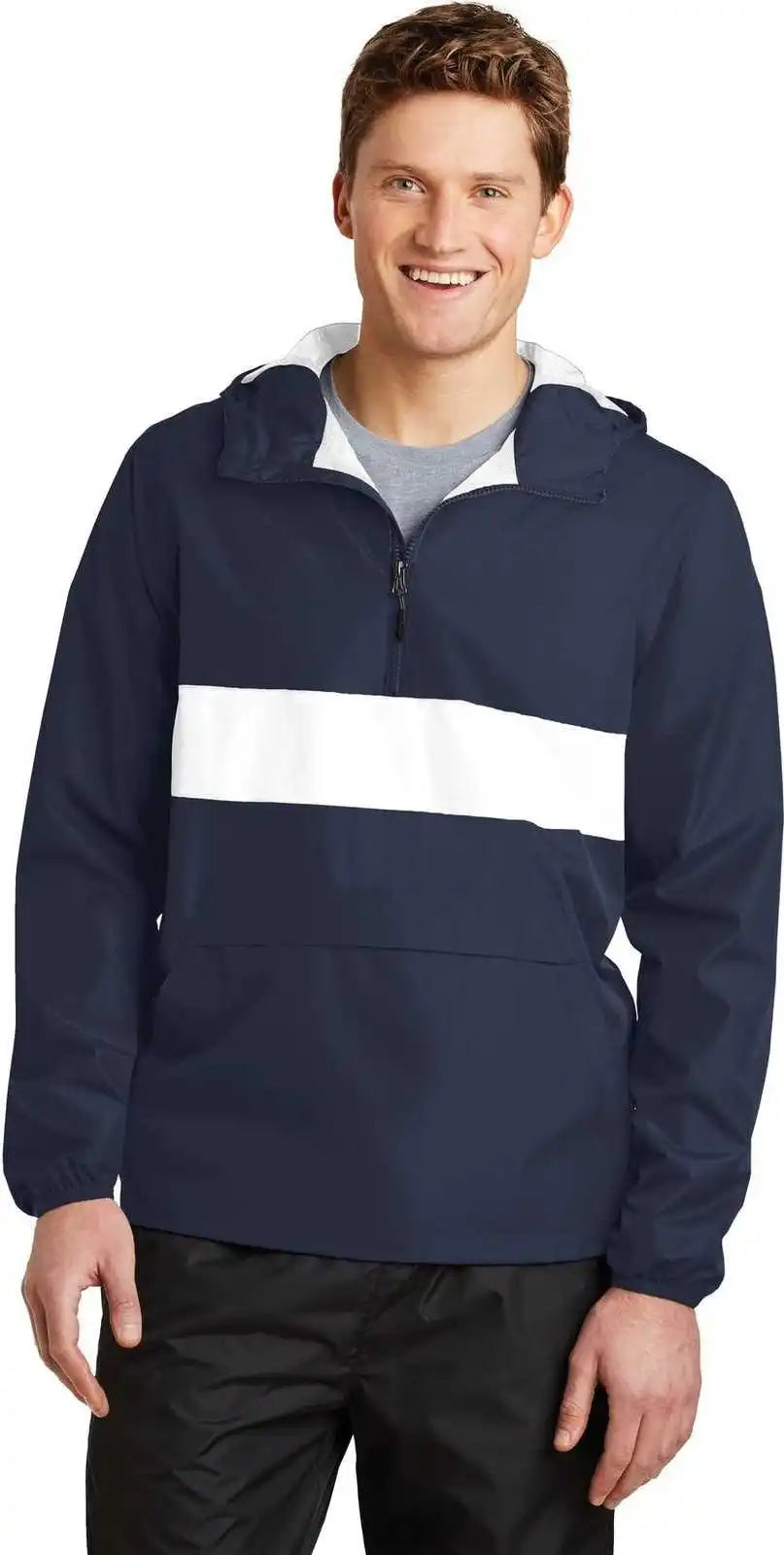 Sport-tek Jst65 Zipped Pocket Anorak - True Navy White