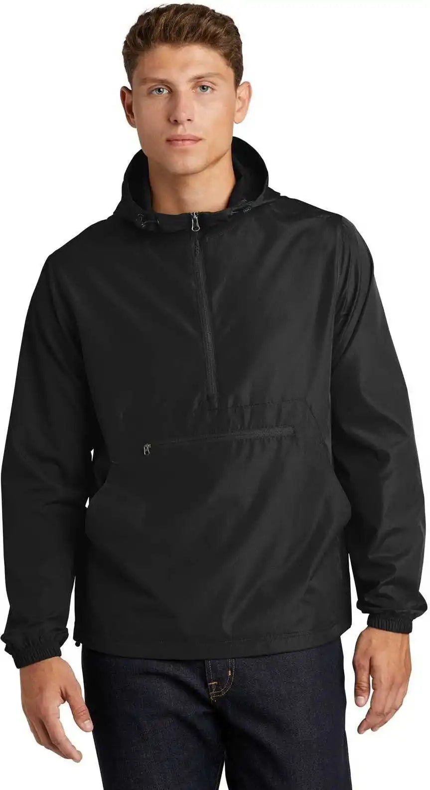Sport-tek Jst66 Packable Anorak - Black