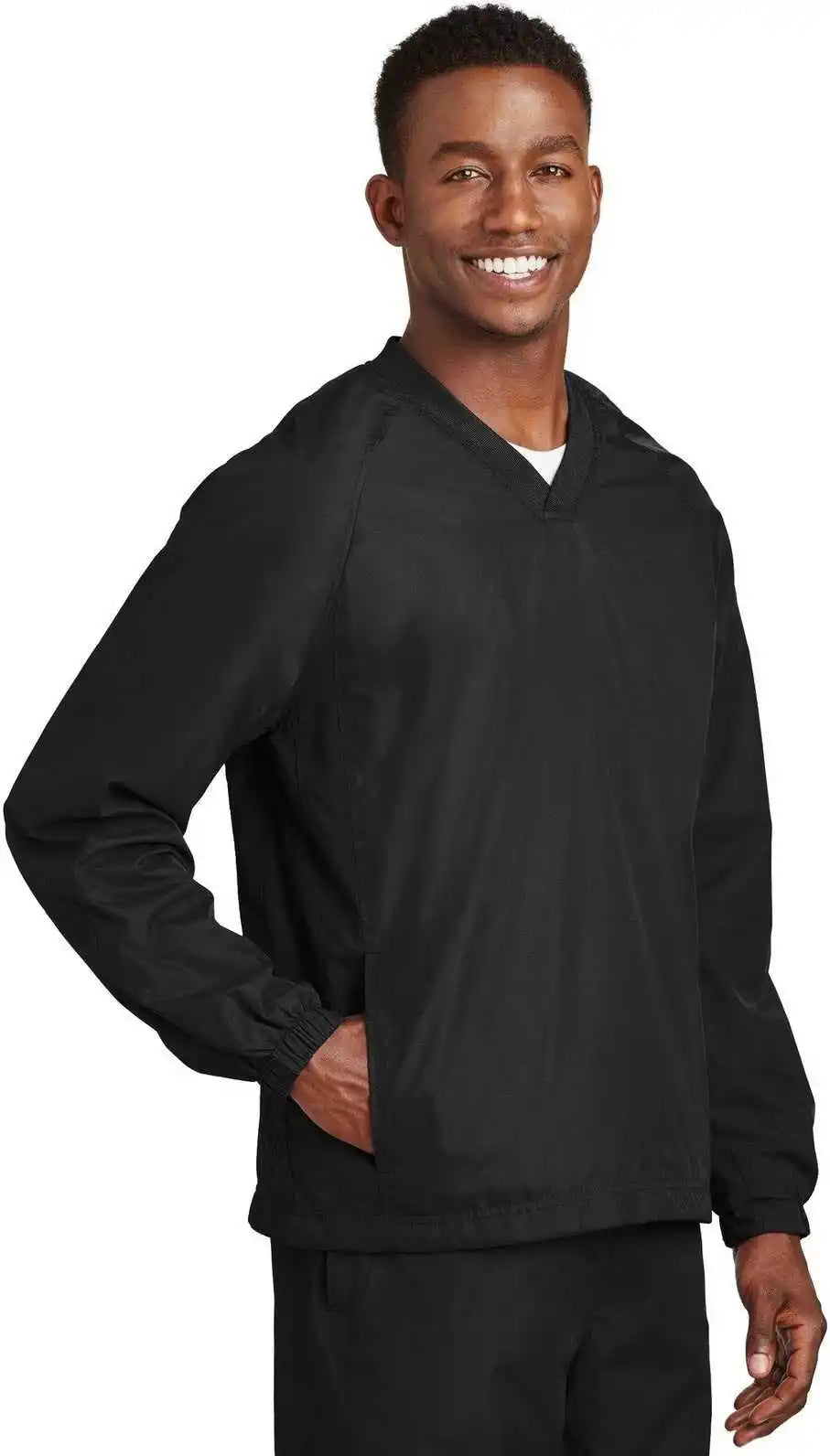 Sport Tek Jst72 v Neck Raglan Wind Shirt Black