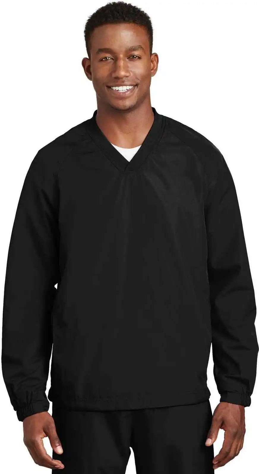 Sport Tek Jst72 v Neck Raglan Wind Shirt Black