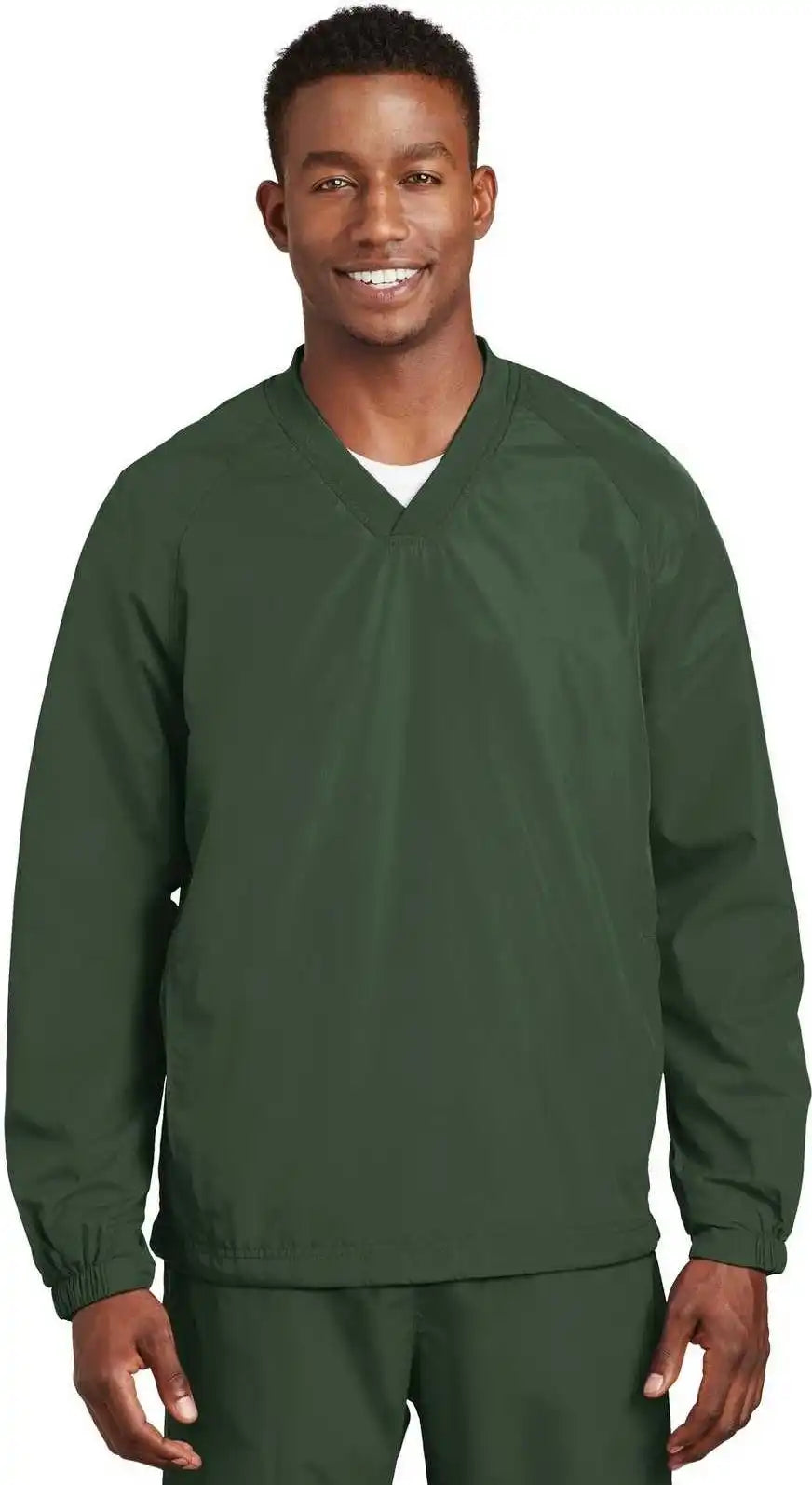 Sport-tek Jst72 V-neck Raglan Wind Shirt - Forest Green