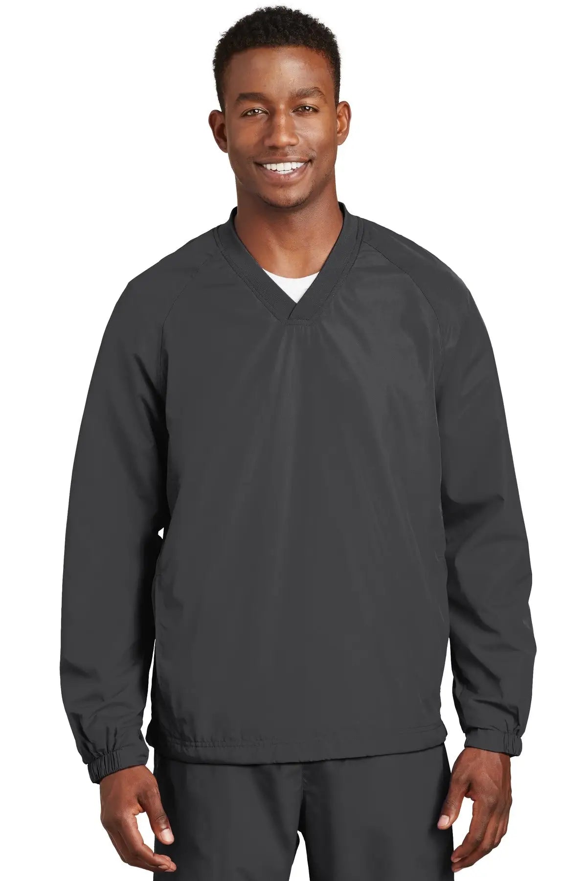 Sport-tek Jst72 V-neck Raglan Wind Shirt - Graphite - Adult Xs