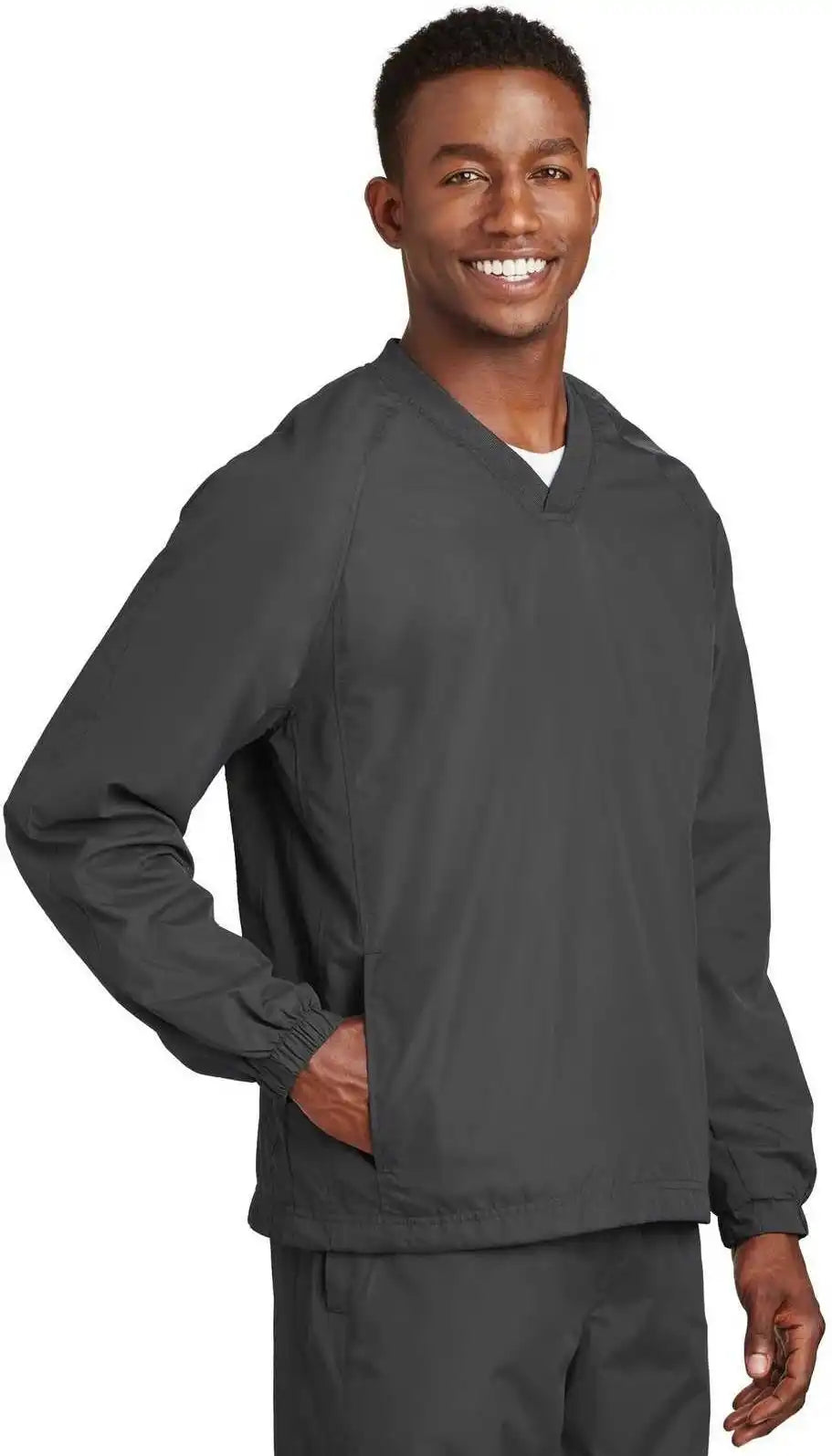 Sport Tek Jst72 v Neck Raglan Wind Shirt Graphite