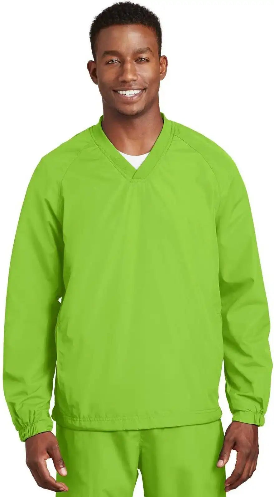 Sport-tek Jst72 V-neck Raglan Wind Shirt - Lime Shock