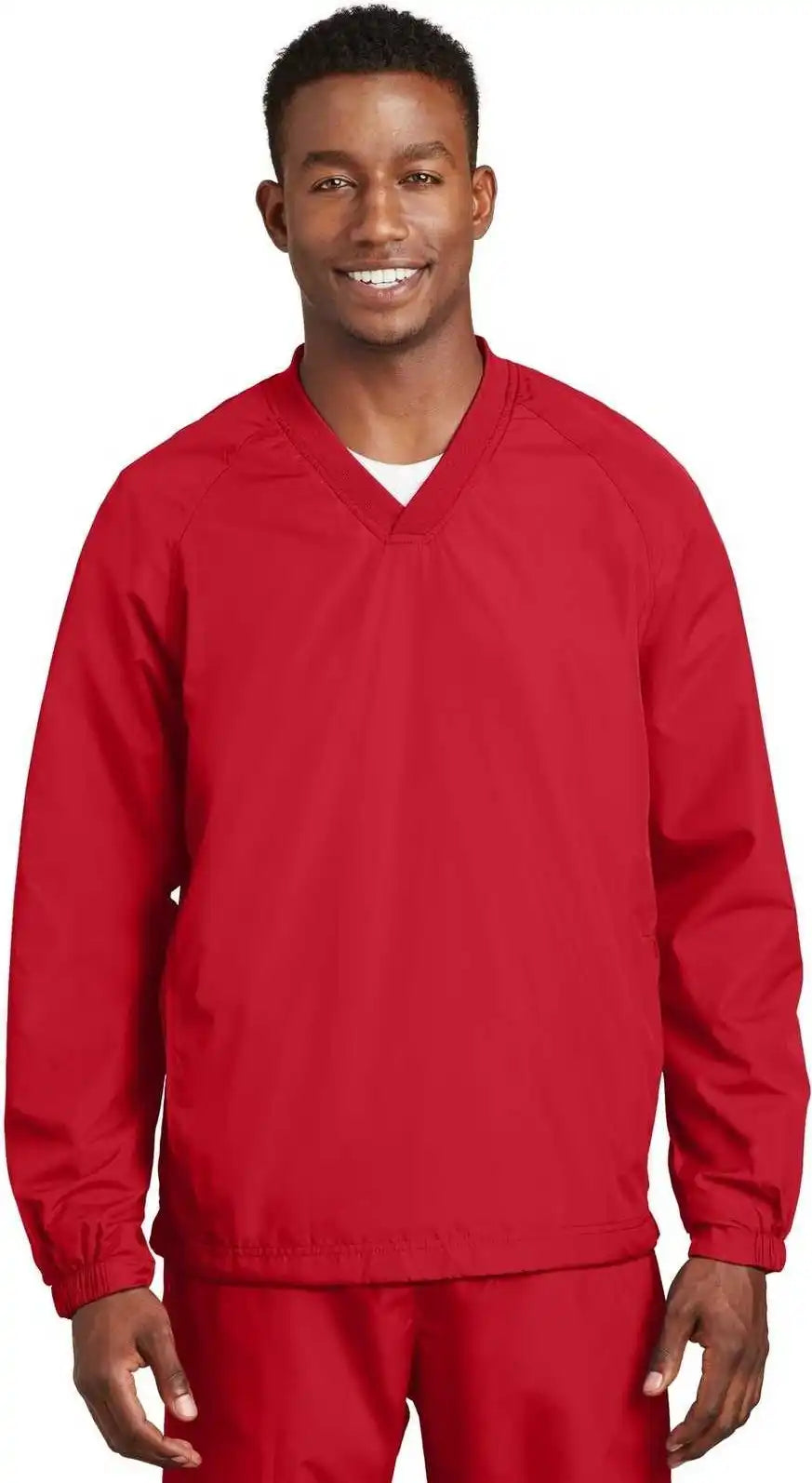 Sport Tek Jst72 v Neck Raglan Wind Shirt True Red