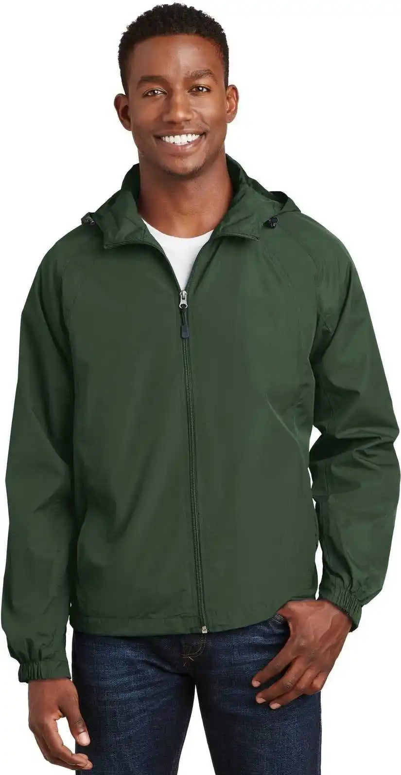 Sport-tek Jst73 Hooded Raglan Jacket - Forest Green