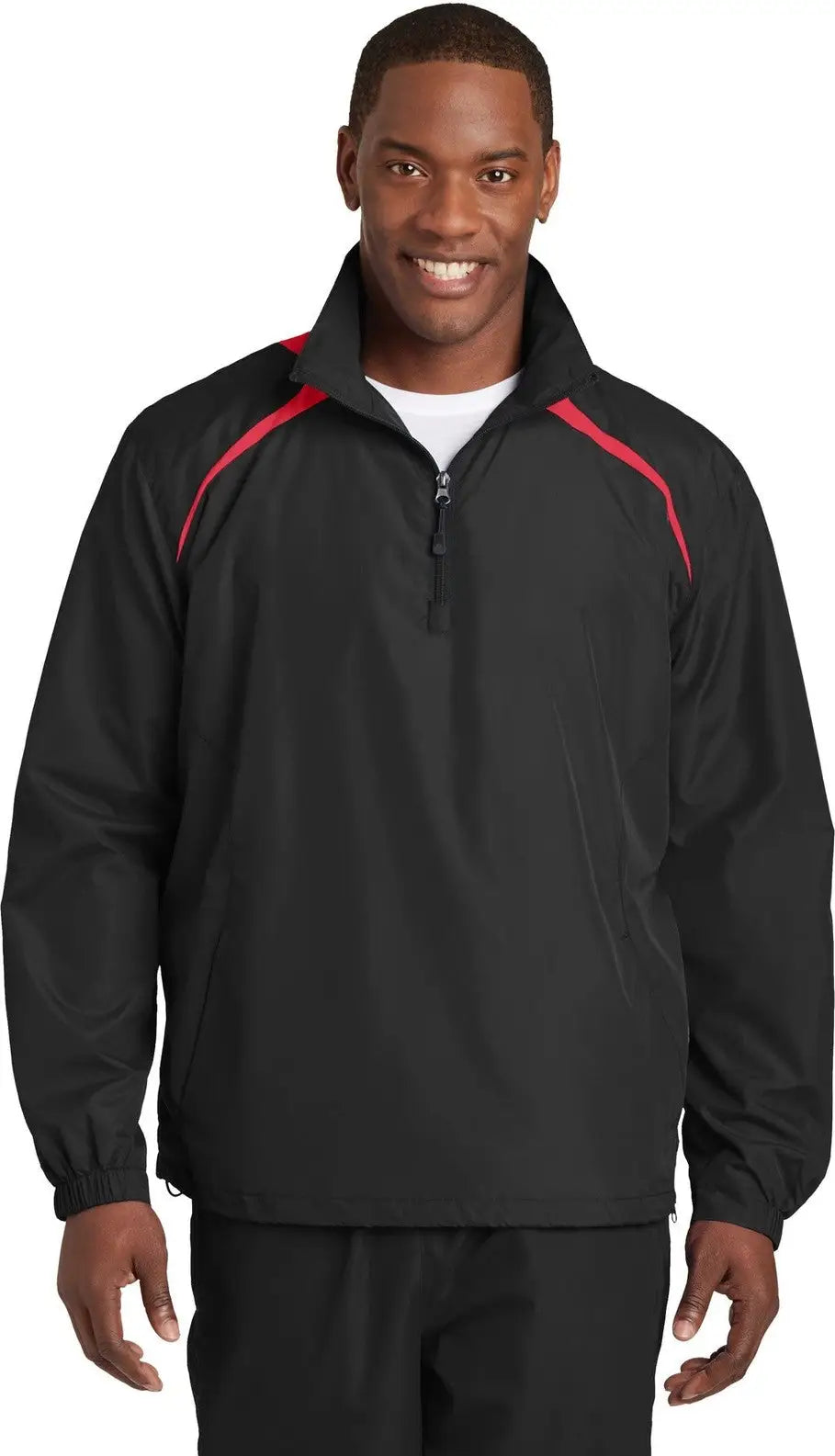 Sport-tek Jst75 1/2-zip Wind Shirt - Black True Red - Black/ / Adult Xs