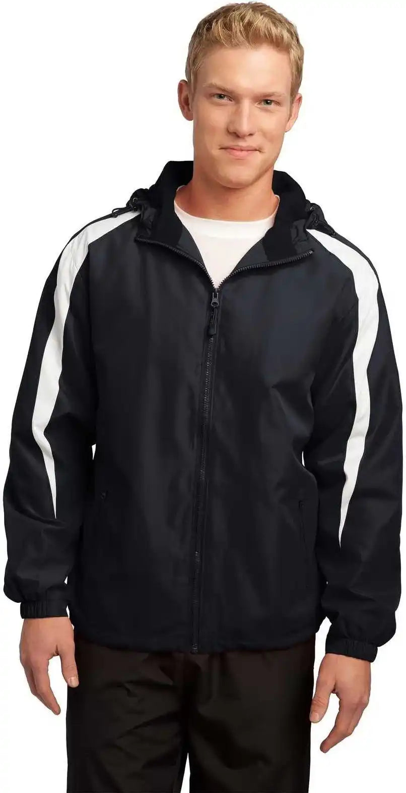Sport Tek Jst81 Fleece Lined Colorblock Jacket Black White