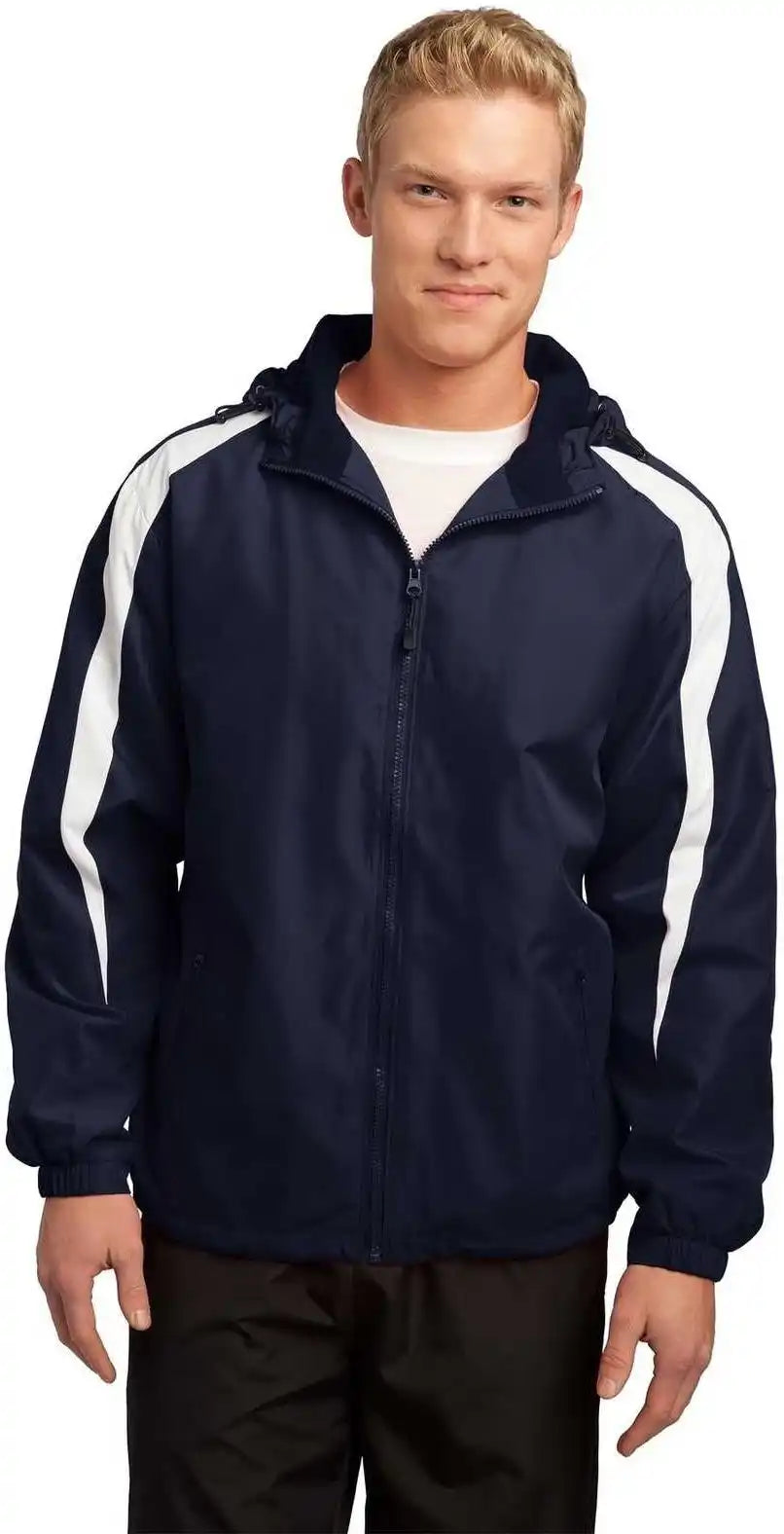 Sport Tek Jst81 Fleece Lined Colorblock Jacket True Navy White