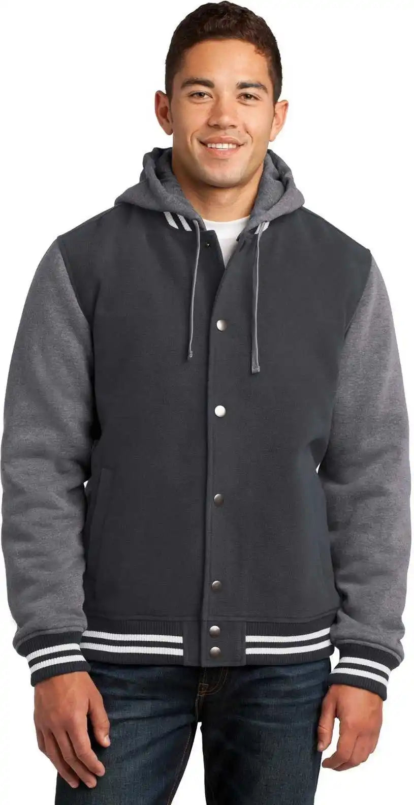 Sport-tek Jst82 Insulated Letterman Jacket - Graphite Vintage Heather