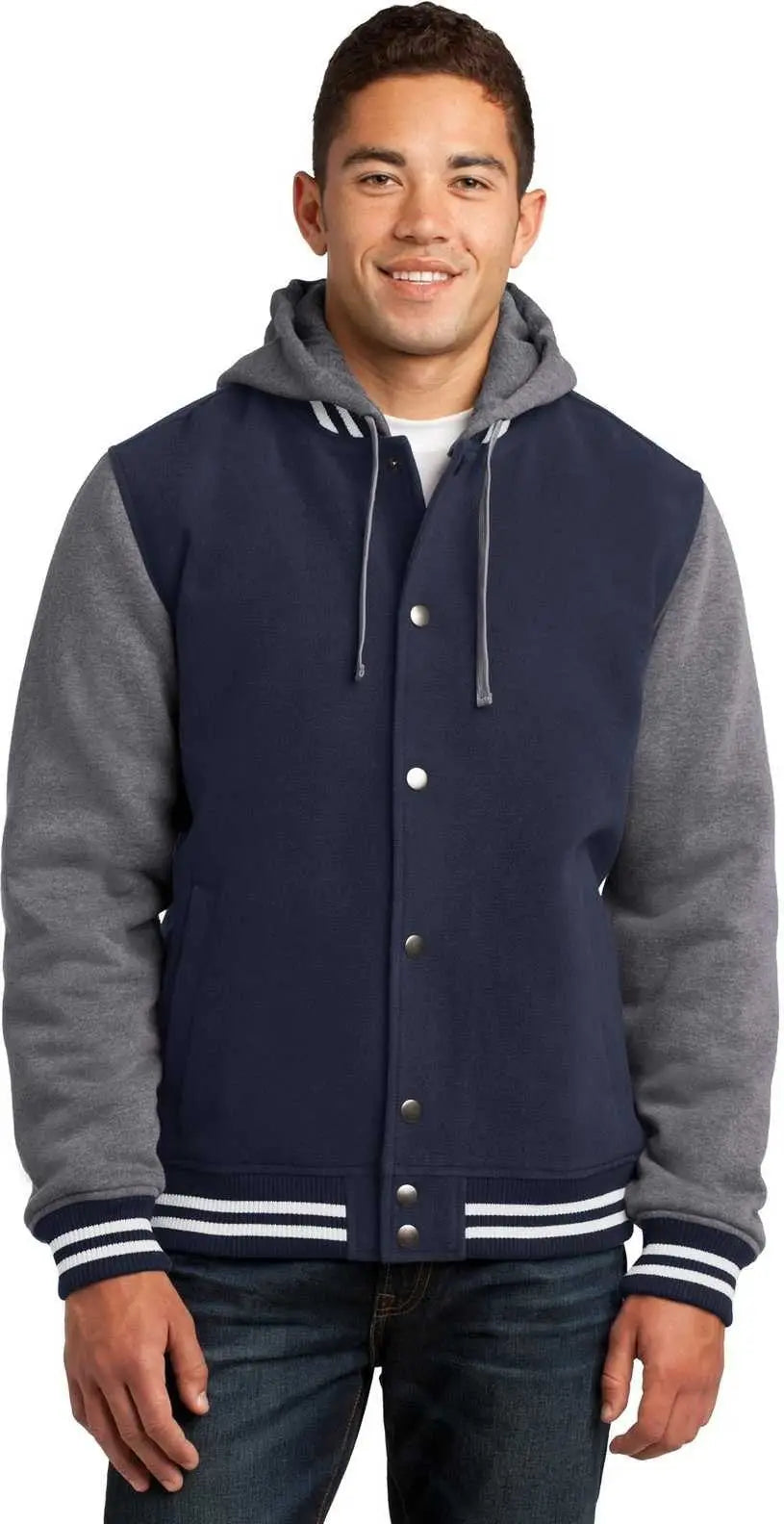 Sport-tek Jst82 Insulated Letterman Jacket - True Navy Vintage Heather