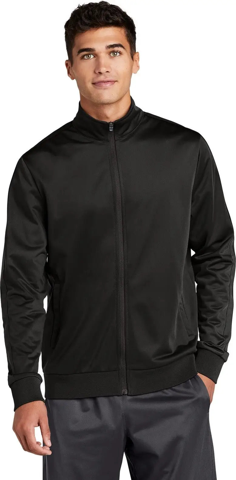 Sport-tek Jst94 Tricot Sleeve Stripe Track Jacket - Black