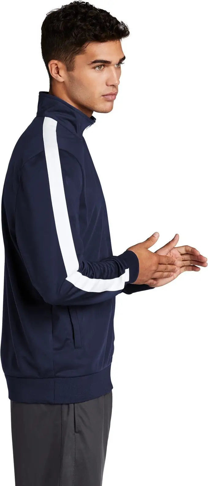Sport-tek Jst94 Tricot Sleeve Stripe Track Jacket - True Navy White