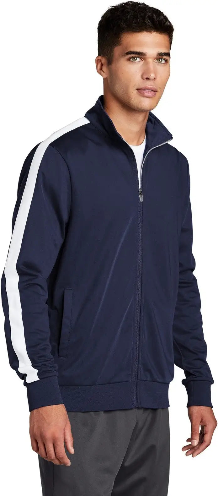 Sport-tek Jst94 Tricot Sleeve Stripe Track Jacket - True Navy White