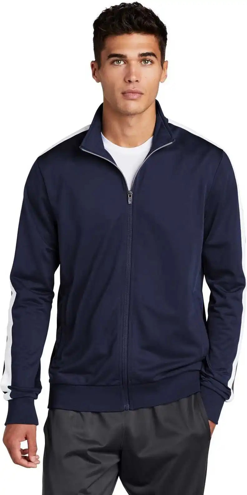 Sport-tek Jst94 Tricot Track Jacket - True Navy White
