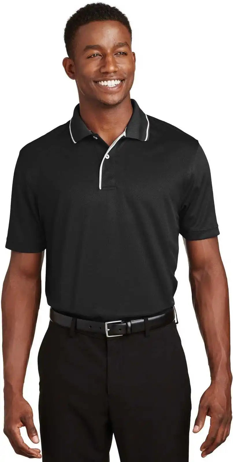 Sport Tek K467 Dri Mesh Polo with Tipped Collar and Piping Black White