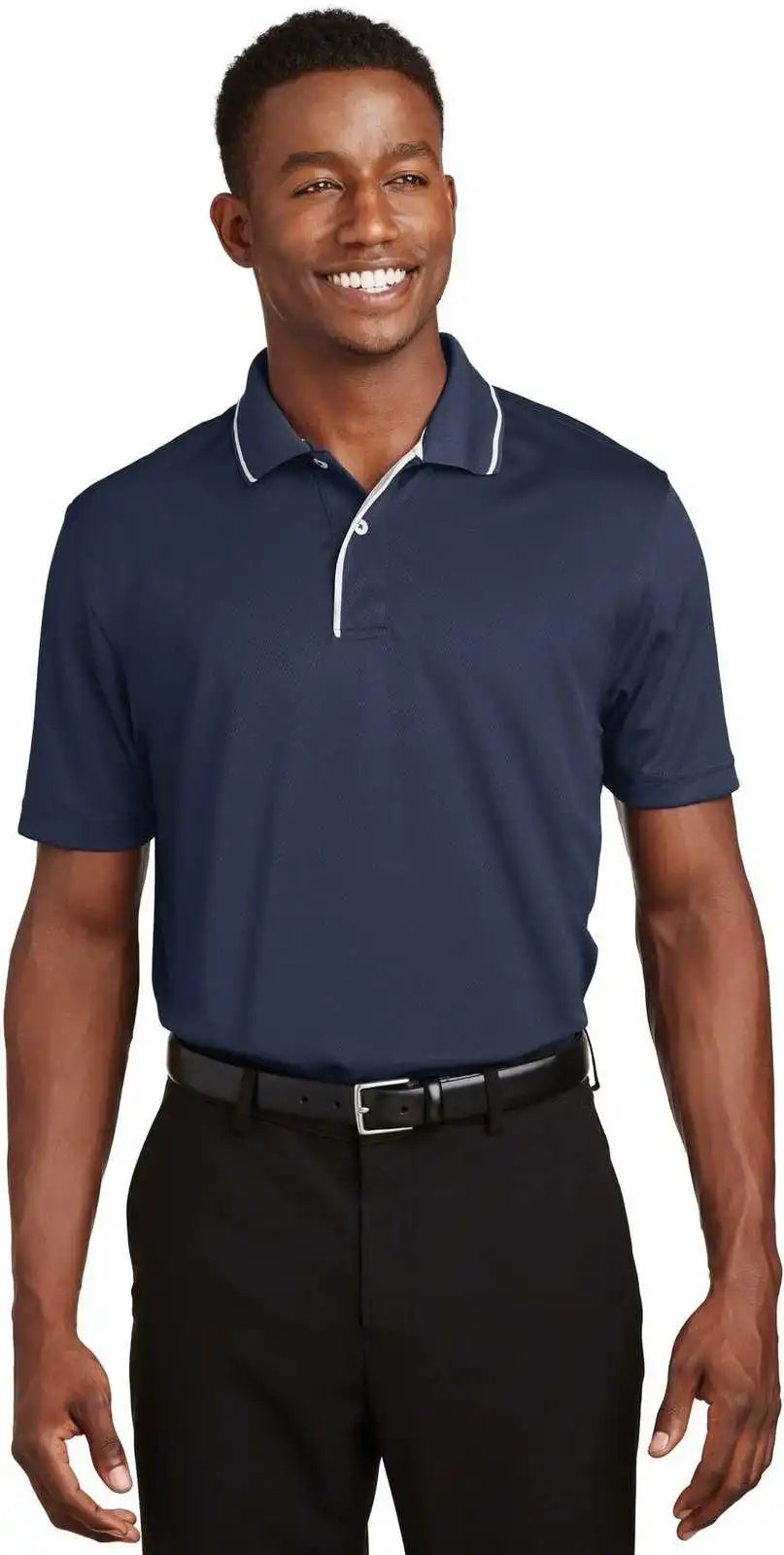 Sport Tek K467 Dri Mesh Polo with Tipped Collar and Piping Navy White