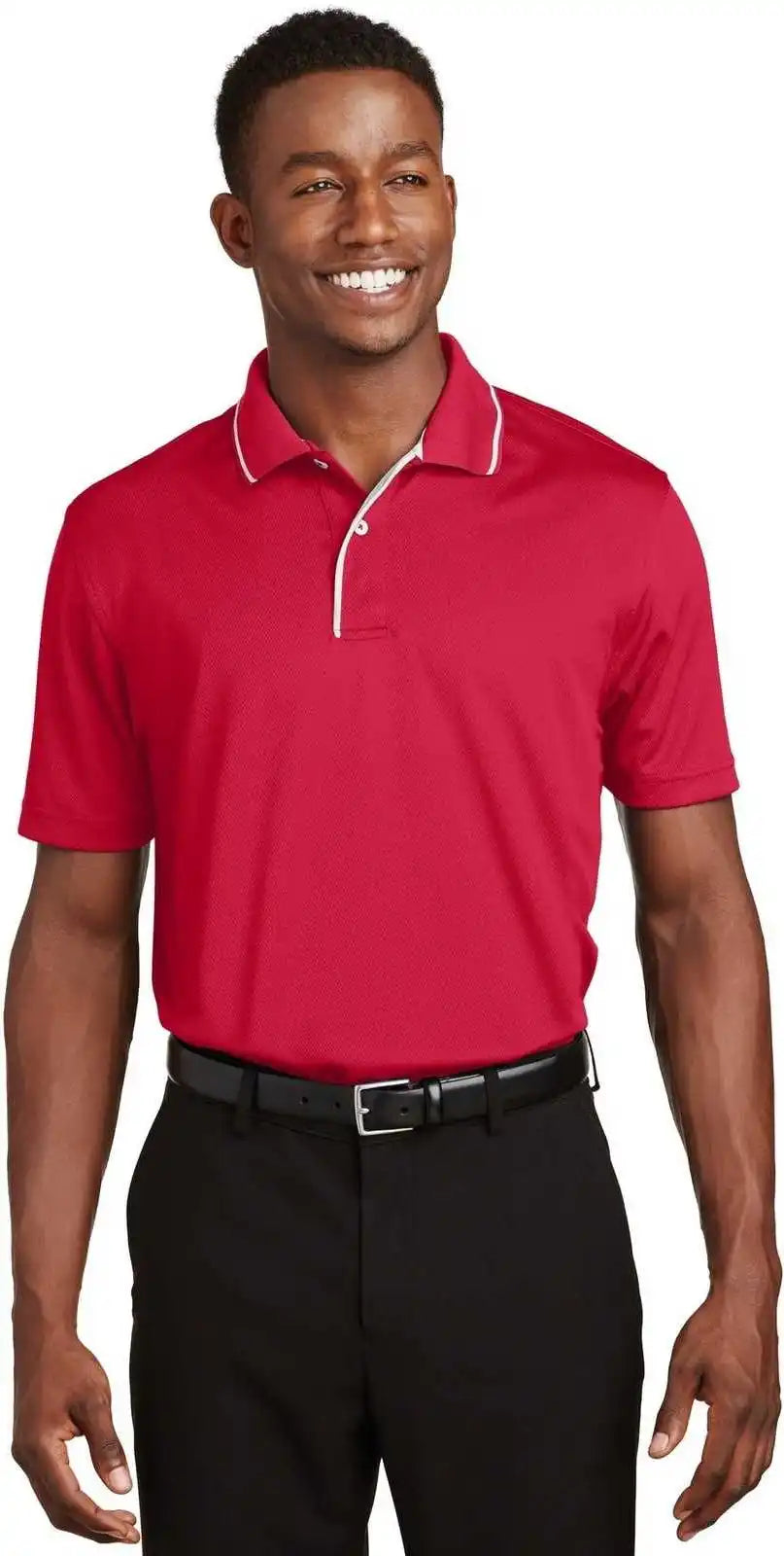 Sport Tek K467 Dri Mesh Polo with Tipped Collar and Piping Red White