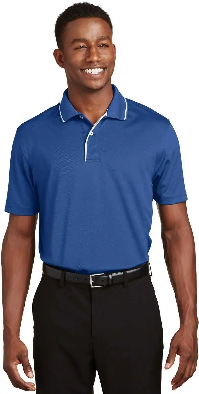 Sport Tek K467 Dri Mesh Polo with Tipped Collar and Piping Royal White