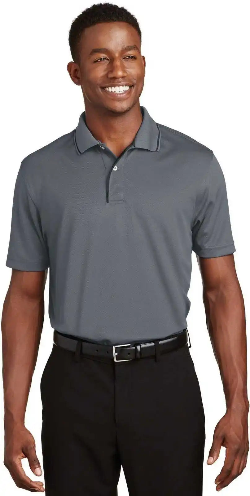 Sport-tek K467 Dri-mesh Polo with Tipped Collar and Piping - Steel Black
