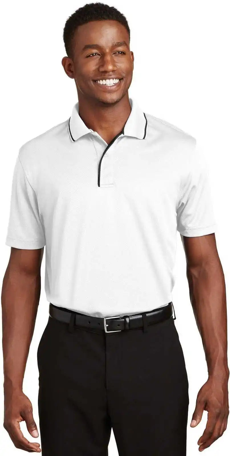 Sport-tek K467 Dri-mesh Polo with Tipped Collar and Piping - White Black