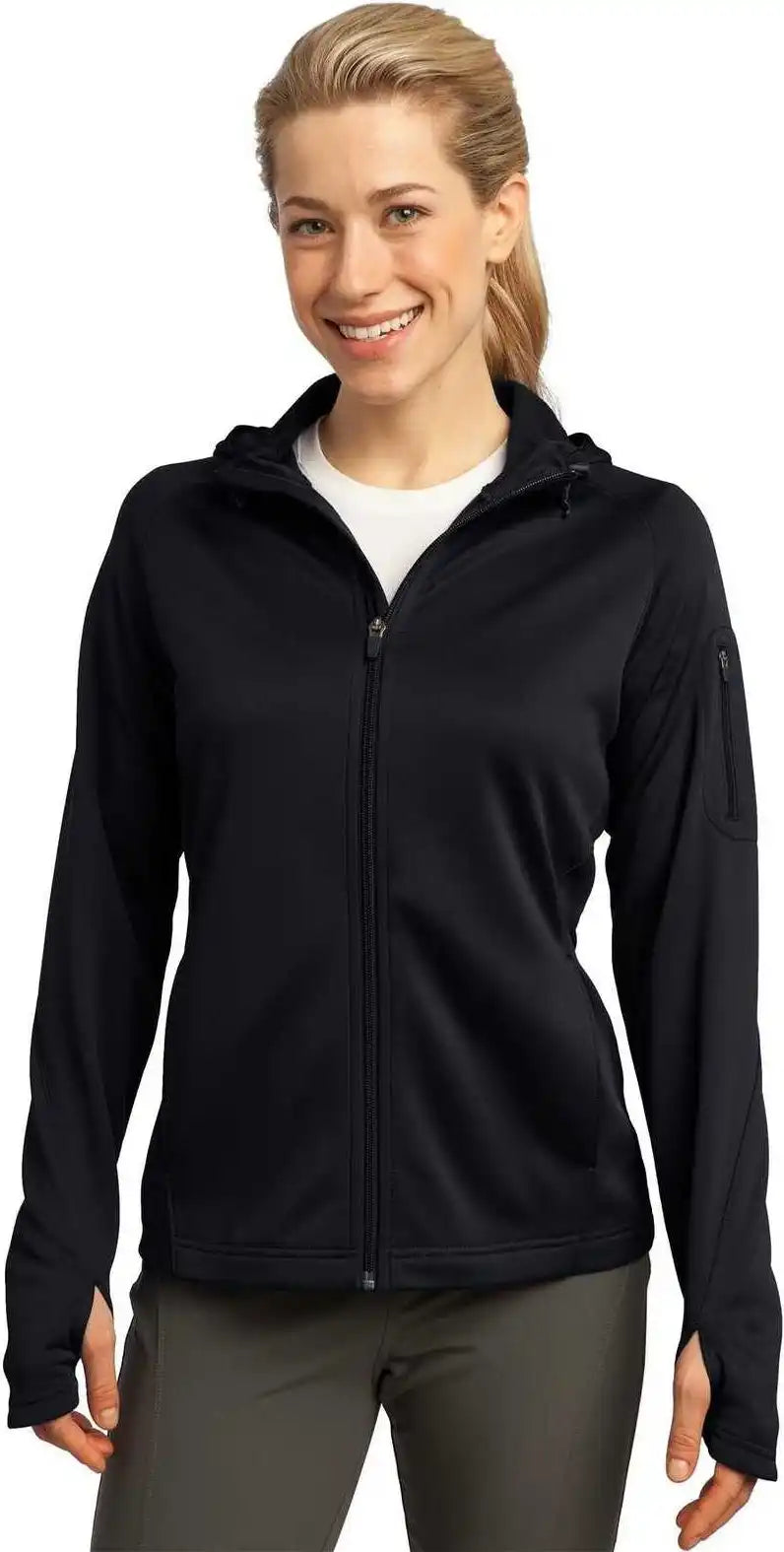 Sport-tek L248 Ladies Tech Fleece Full-zip Hooded Jacket - Black