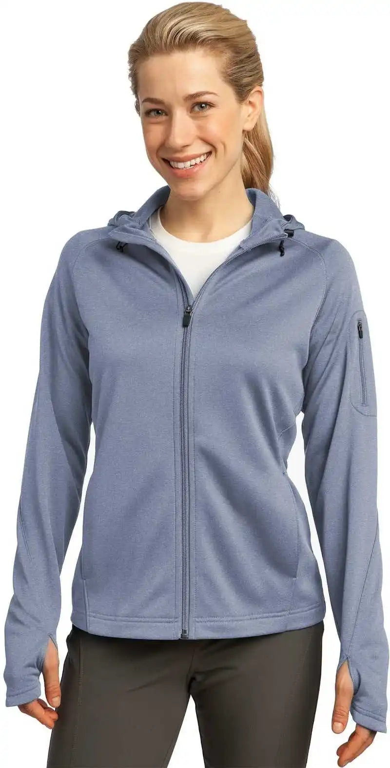 Sport-tek L248 Ladies Tech Fleece Full-zip Hooded Jacket - Gray Heather