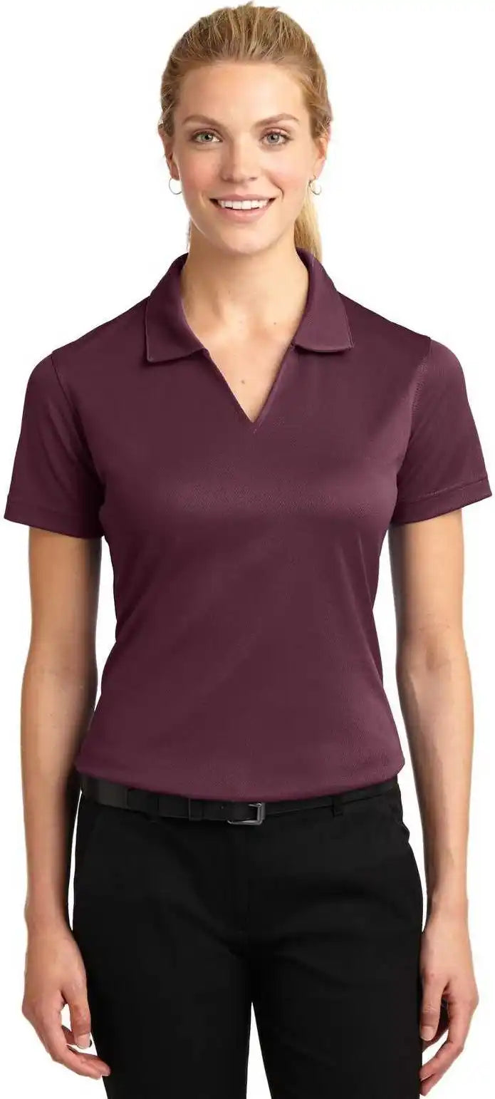Sport Tek L469 Ladies Dri Mesh v Neck Polo Maroon