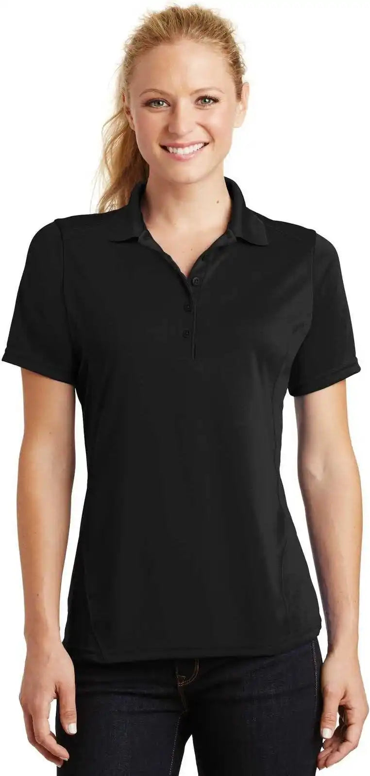 Sport Tek L475 Ladies Dry Zone Raglan Accent Polo Black