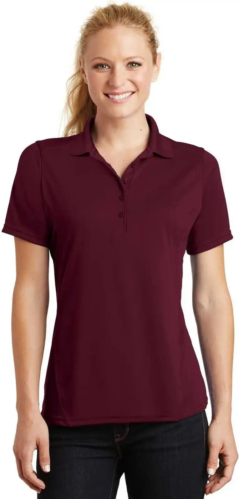 Sport Tek L475 Ladies Dry Zone Raglan Accent Polo Maroon