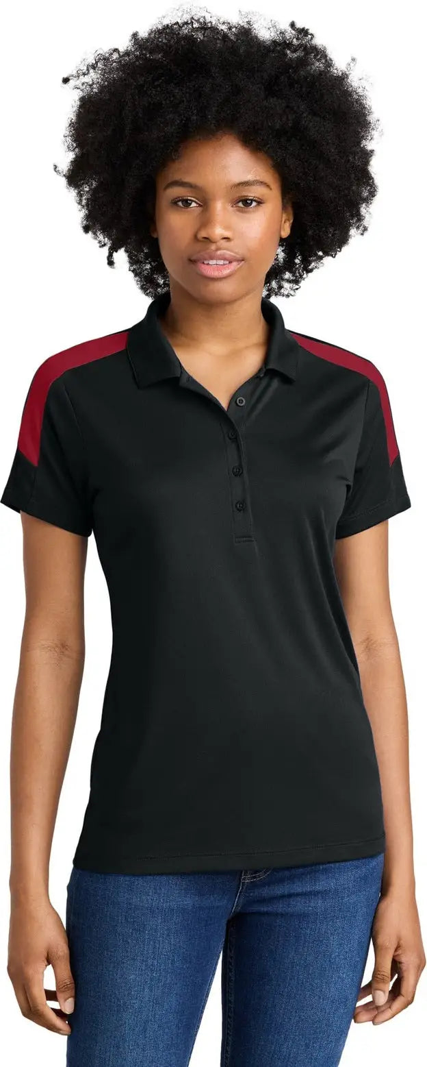 Sport-tek Lst104 Women’s Competitor United Polo - Black Deep Red