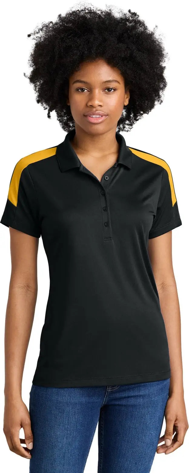 Sport-tek Lst104 Women’s Competitor United Polo - Black Gold - Black/ / Ladies Xs