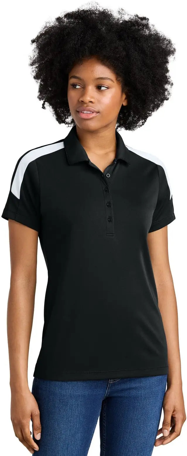 Sport-tek Lst104 Women’s Competitor United Polo - Black White - Black/ / Ladies Xs