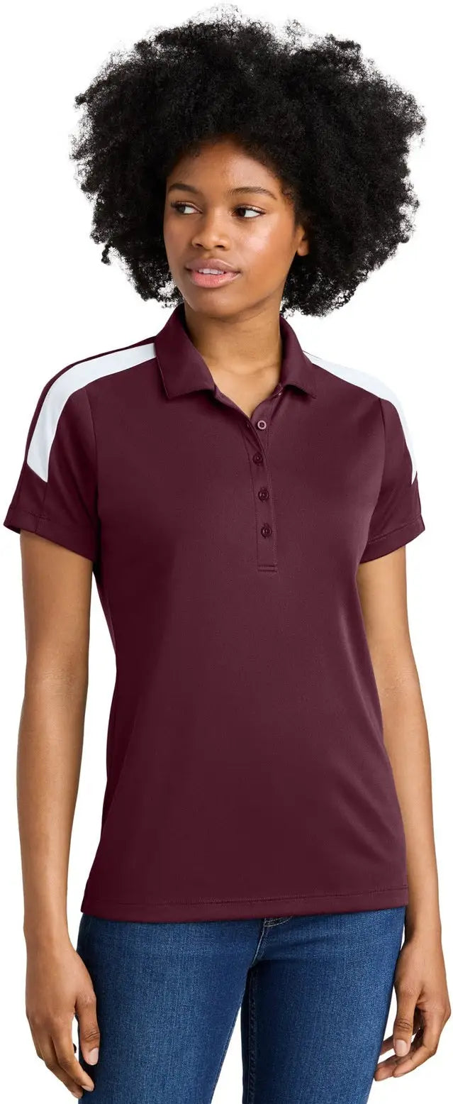 Sport-tek Lst104 Women’s Competitor United Polo - Maroon White - Maroon/ / Ladies Xs