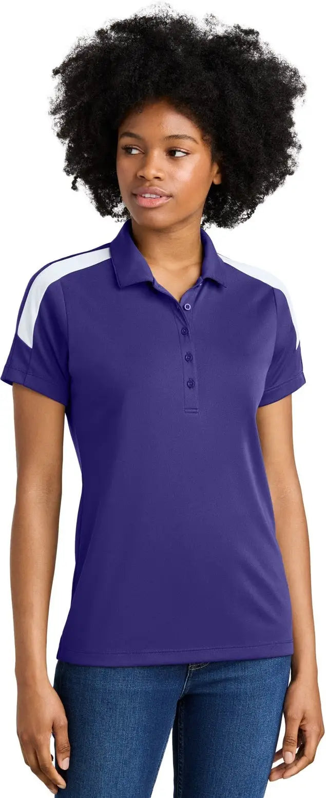 Sport-tek Lst104 Women’s Competitor United Polo - Purple White - Purple/ / Ladies Xs