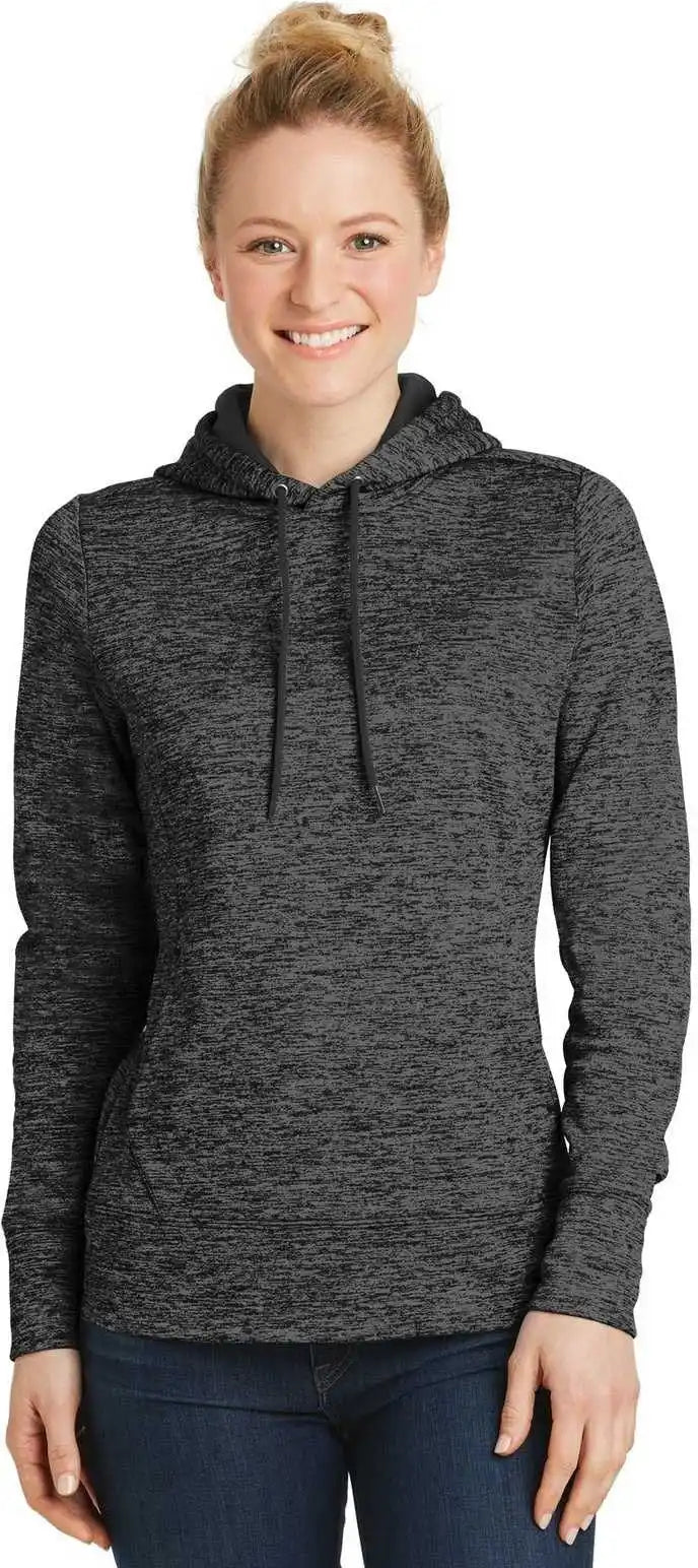 Sport-tek Lst225 Ladies Posicharge Electric Heather Fleece Hooded Pullover - Gray Black