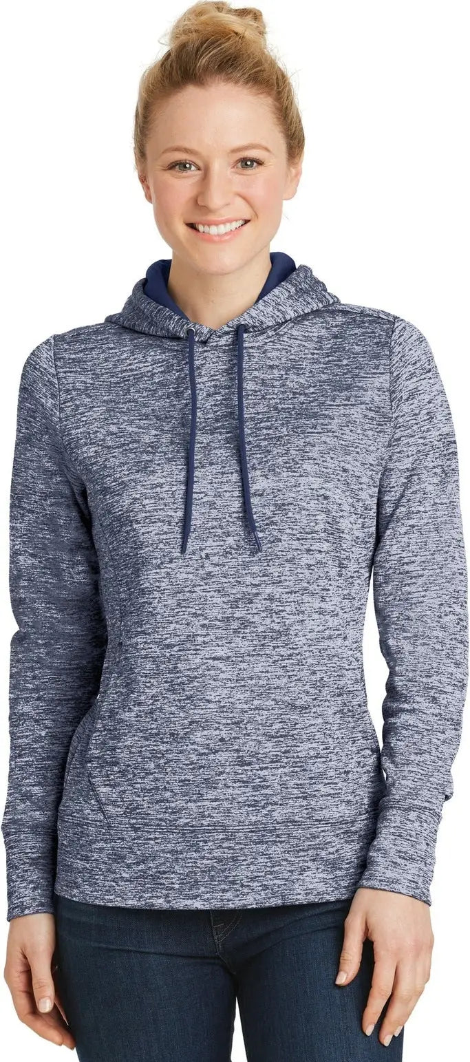 Sport-tek Lst225 Women’s Posicharge Electric Heather Fleece Hooded Pullover - True Navy - Ladies Xs