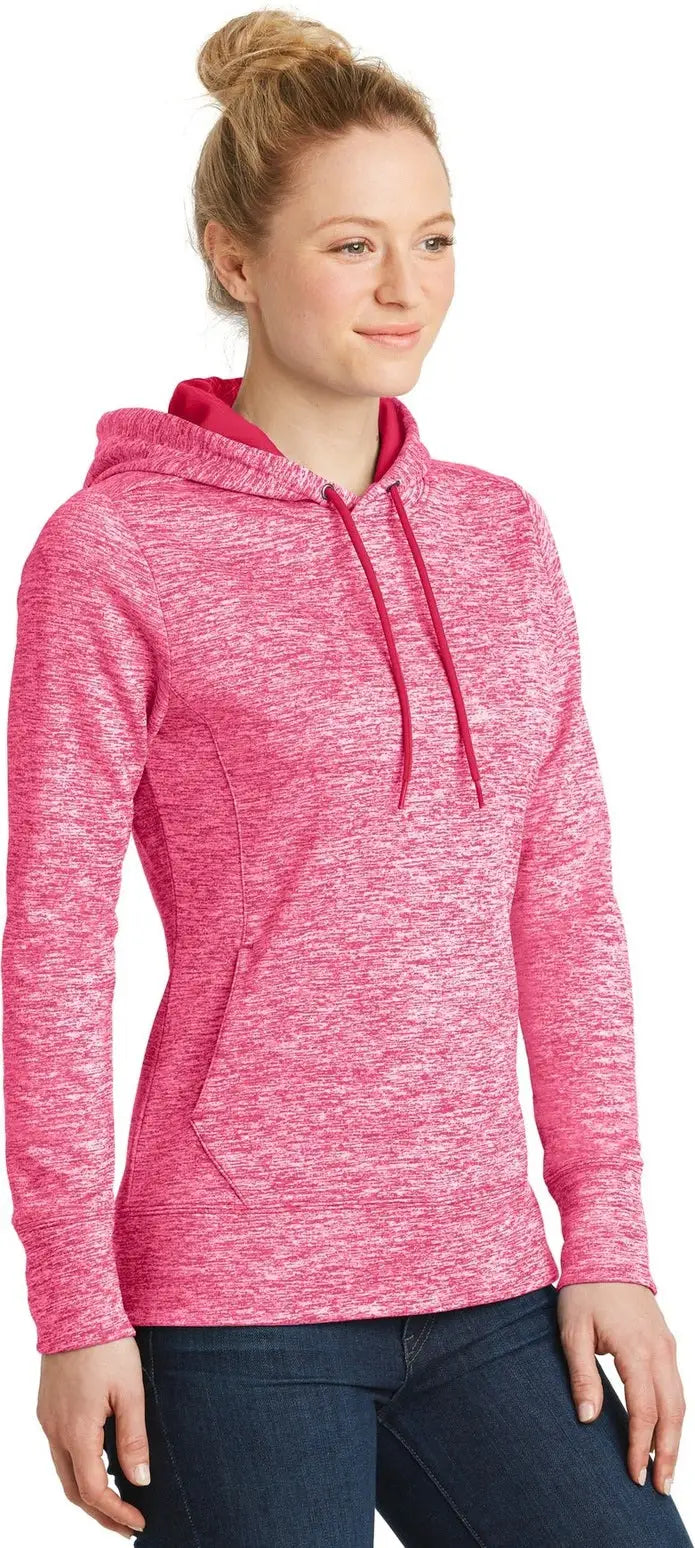 Sport-tek Lst225 Women’s Posicharge Electric Heather Fleece Hooded Pullover - Power Pink