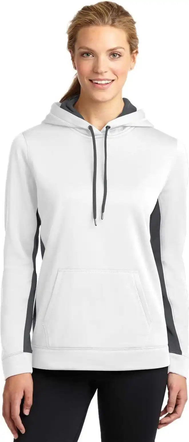 Sport-tek Lst235 Ladies Sport-wick Fleece Colorblock Hooded Pullover - White Dark Smoke Gray