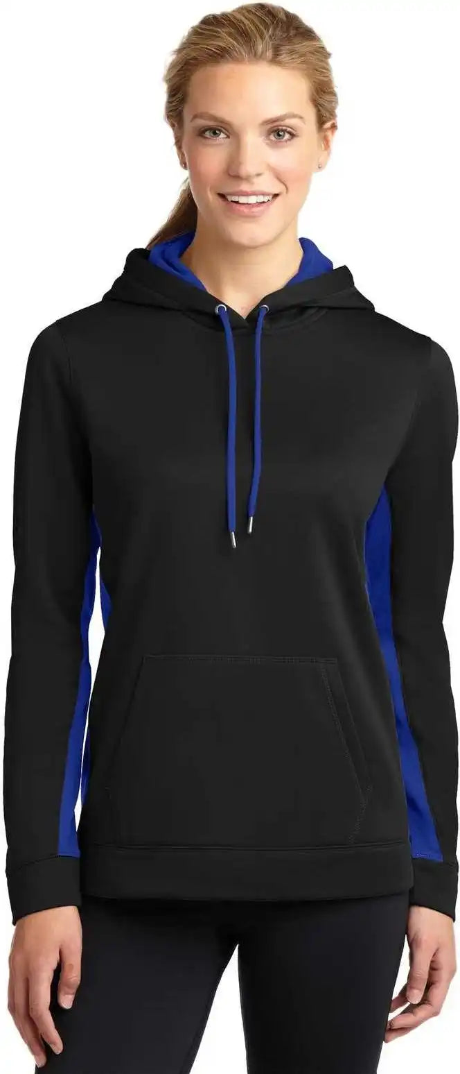 Sport-tek Lst235 Ladies Sport-wick Fleece Colorblock Hooded Pullover - Black True Royal