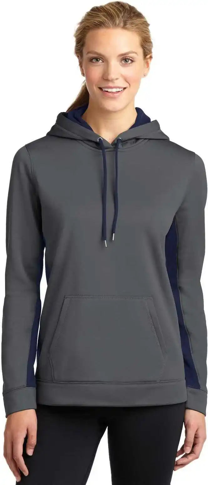 Sport-tek Lst235 Ladies Sport-wick Fleece Colorblock Hooded Pullover - Dark Smoke Gray Navy