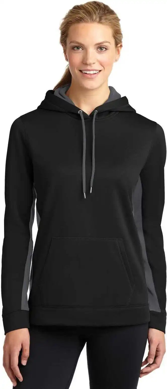 Sport-tek Lst235 Ladies Sport-wick Fleece Colorblock Hooded Pullover - Black Dark Smoke Gray