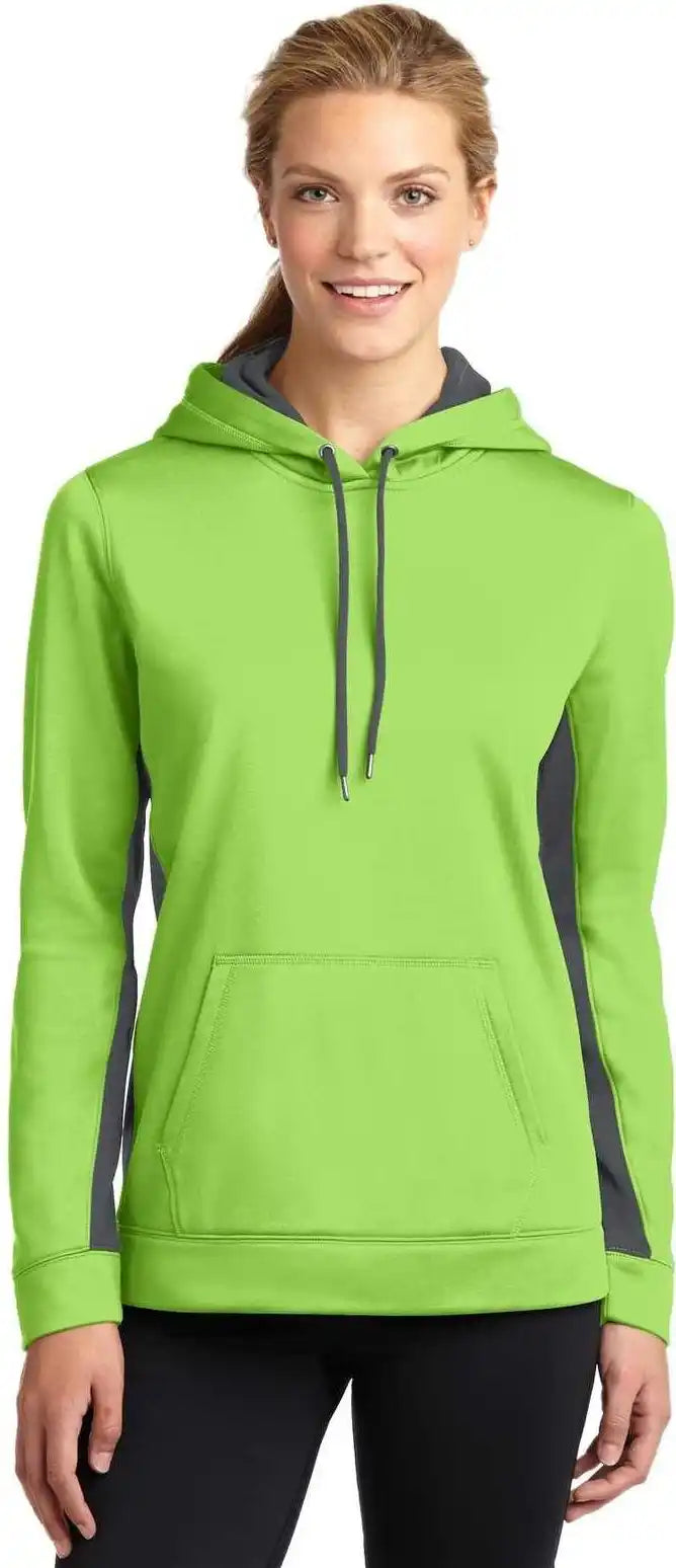 Sport-tek Lst235 Ladies Sport-wick Fleece Colorblock Hooded Pullover - Lime Shock Dark Smoke Gray