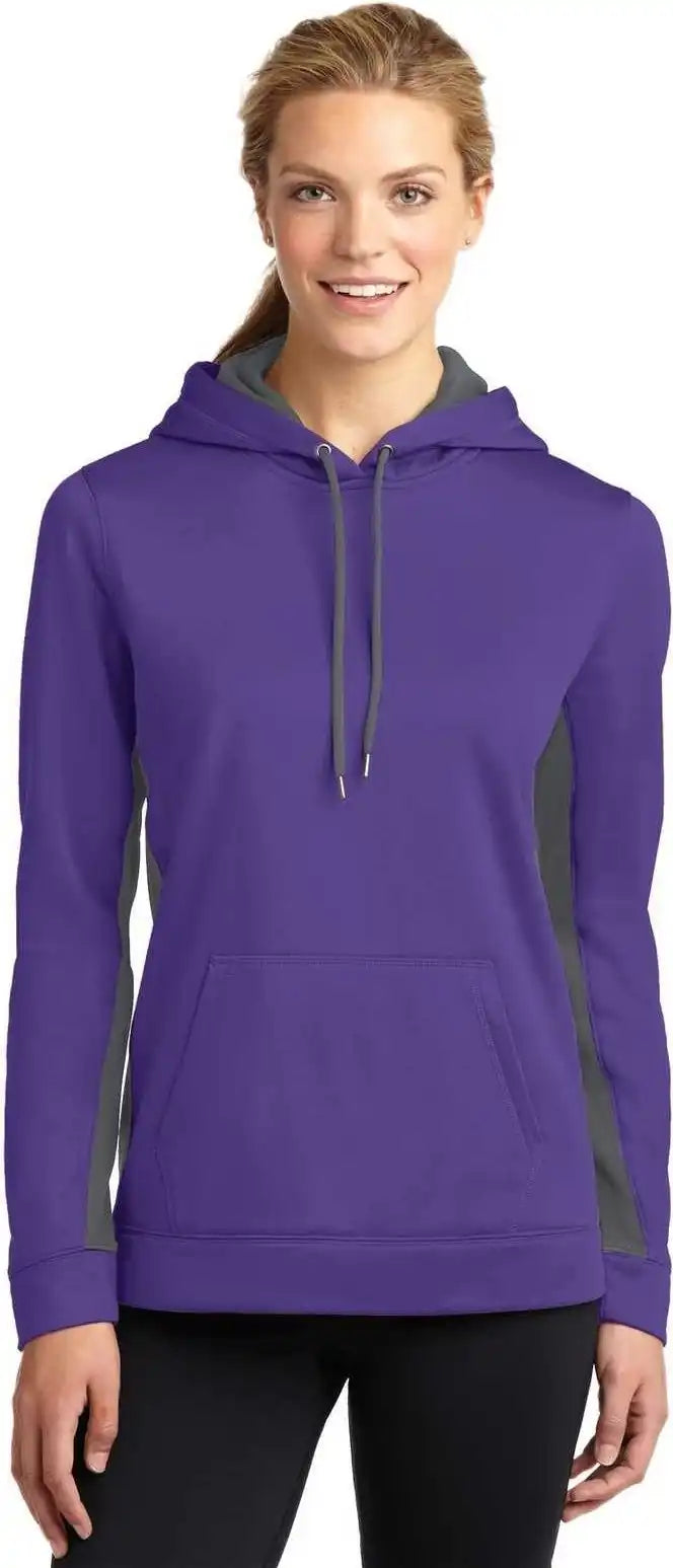 Sport-tek Lst235 Ladies Sport-wick Fleece Colorblock Hooded Pullover - Purple Dark Smoke Gray