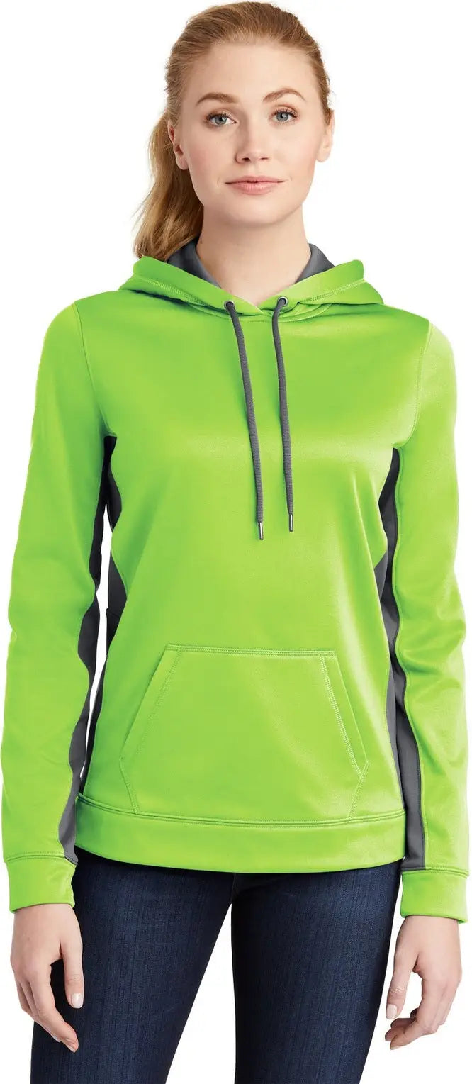Sport-tek Lst235 Women’s Sport-wick Fleece Colorblock Hooded Pullover - Lime Shock Dark Smoke Gray - Shock/ / Ladies Xs