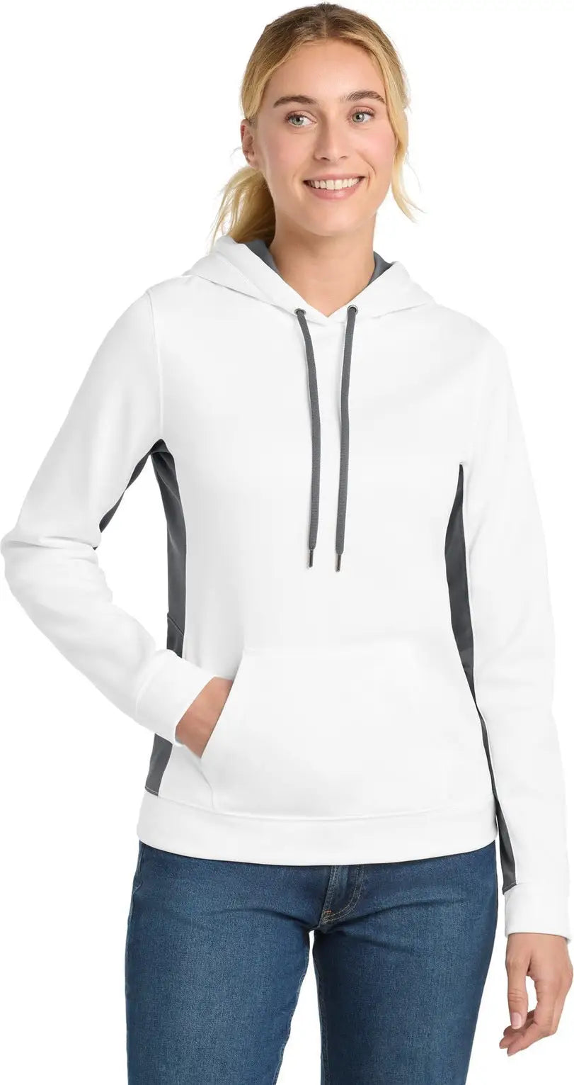 Sport-tek Lst235 Women’s Sport-wick Fleece Colorblock Hooded Pullover - White Dark Smoke Gray - White/ / Ladies Xs